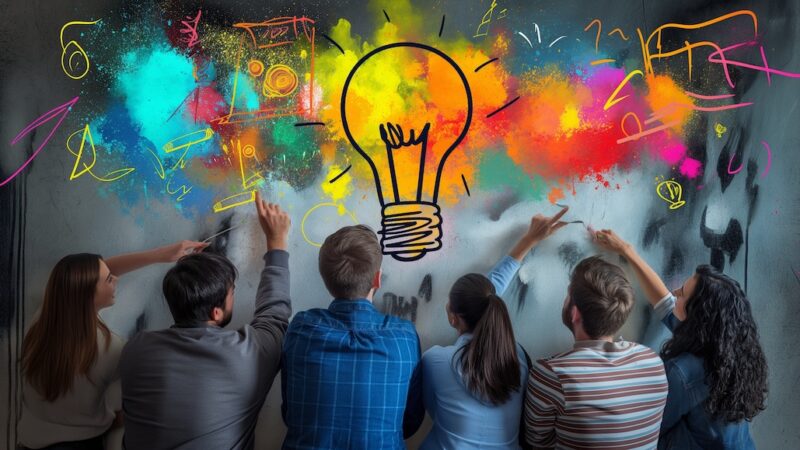 group of innovators brainstorming ideas for a disruptive technology group of innovators brainstorming ideas for a disruptive new technology